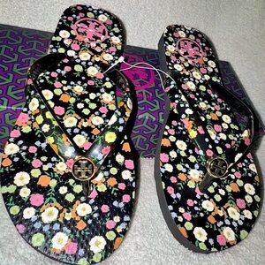 Tory Burch Women's Floral Flip Flops - Black Multi